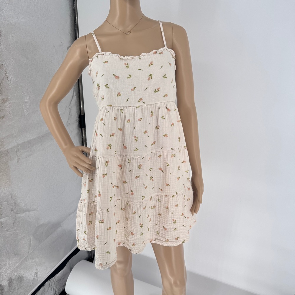 Rachel Paige Floral Cotton Gauze Tiered Mini Baby Doll Dress SBJD009 Cream Large